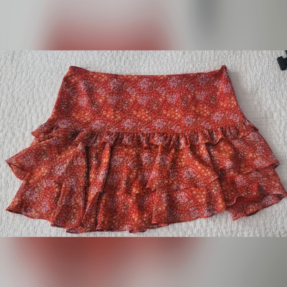 Rebecca Minkoff Red Floral Tiered Ruffle Skirt